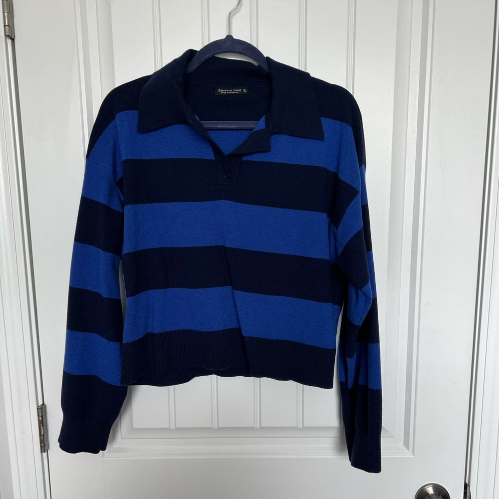 Cropped blue/navy striped sweater